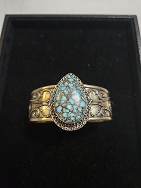 Turquoise Teardrop Silver Cuff Bracelet - Women Jewelry